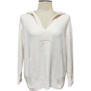 Tommy Bahama Chenille Textured V-Neck Hoodie Cream Off White Medium